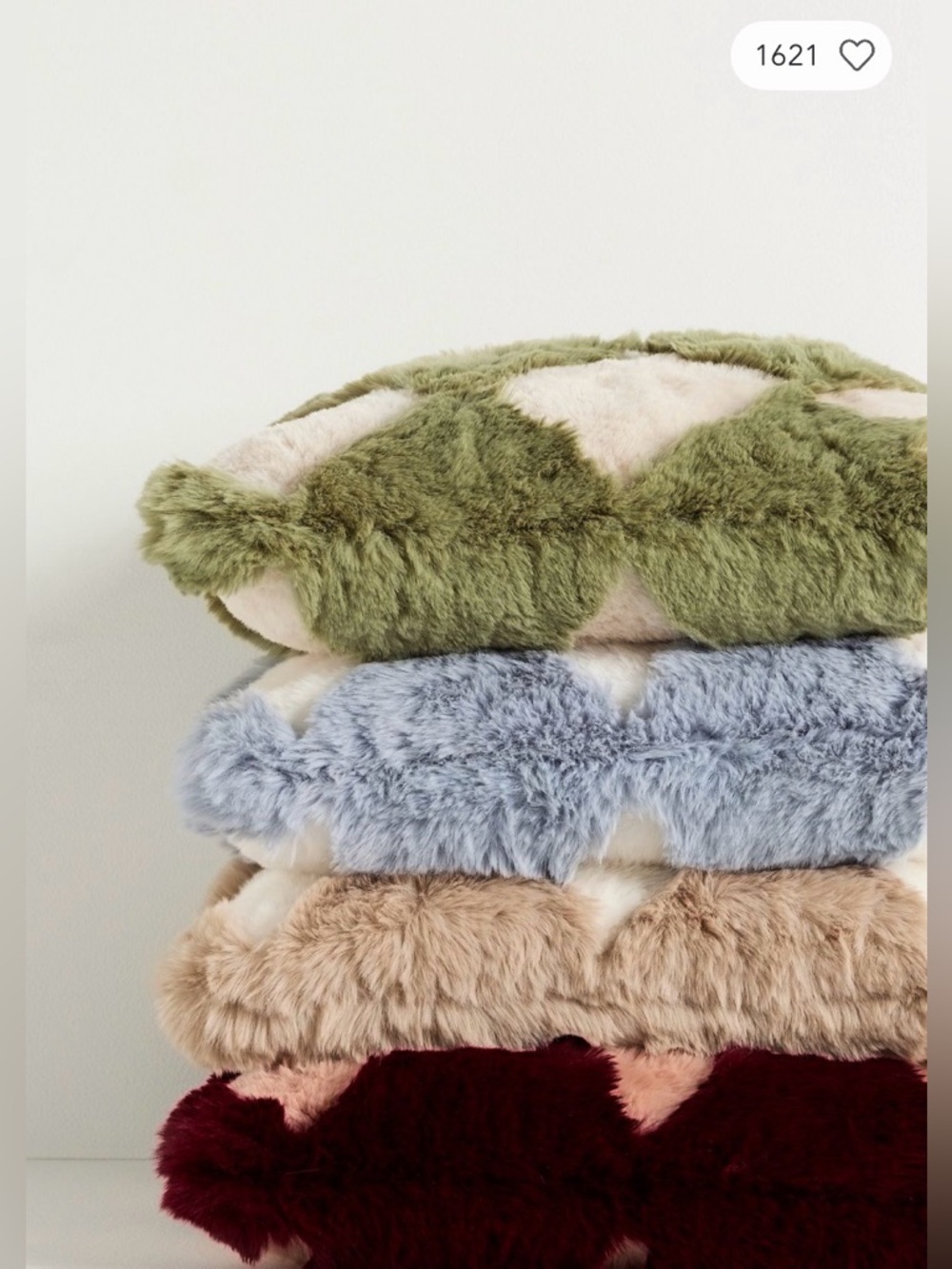 Anthropologie Chella Checkered Faux Fur Pillow, NIP - Picture 3 of 3